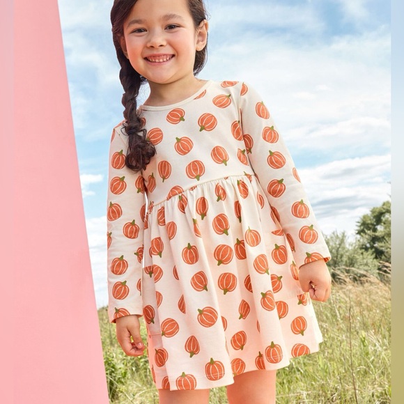 Hanna Andersson Tossed Pumpkins Ling Sleeve Playground Dress with Pockets - Picture 1 of 14